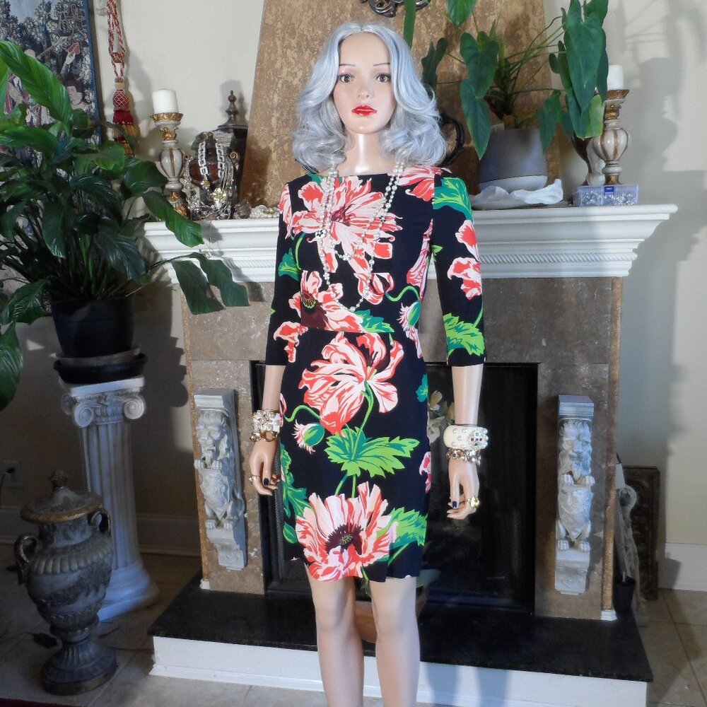 Stella McCartney Black Multi Floral Print Sheath Dress – Size IT 38 US 2